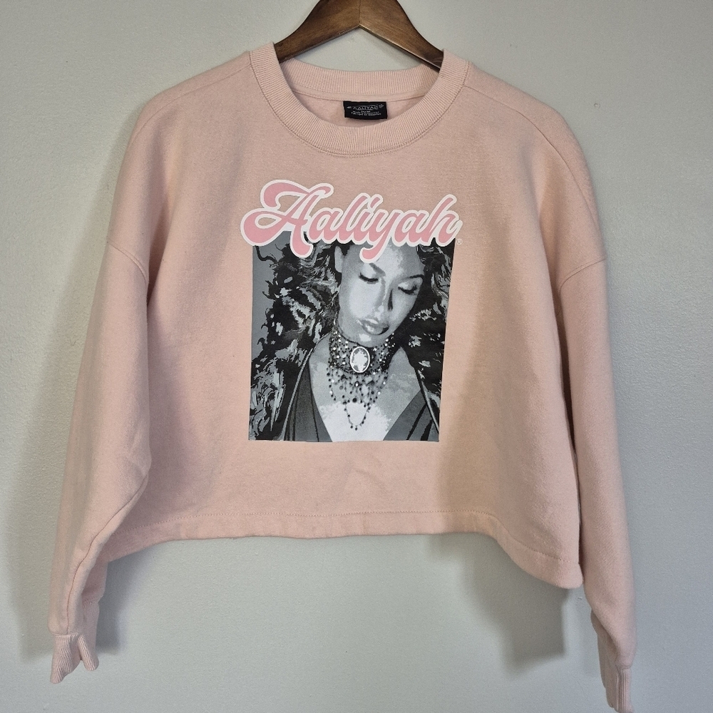 Aaliyah Pink Oversized Crop Fleece Sweatshirt Medium
